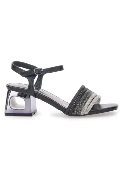 Sandali Neri Con Tacco a Blocco e Strass 201-THE FIRST Best