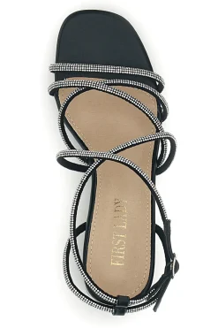 Sandali neri con tacco largo e listini P708-FIRST LADY Outlet
