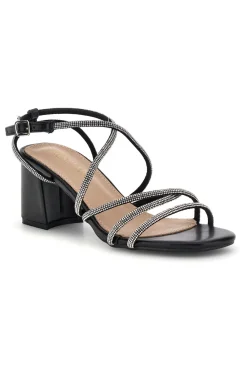 Sandali neri con tacco largo e listini P708-FIRST LADY Outlet