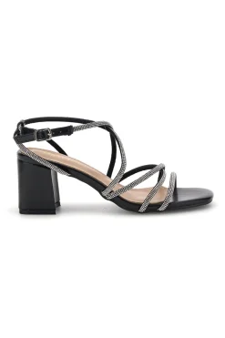 Sandali neri con tacco largo e listini P708-FIRST LADY Outlet