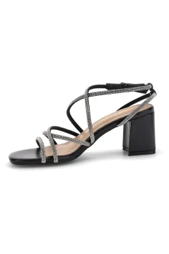 Sandali neri con tacco largo e listini P708-FIRST LADY Outlet