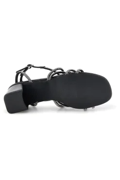 Sandali neri con tacco largo e listini P708-FIRST LADY Outlet