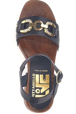 Sandali neri con tacco largo e catena dorata 9086-PITTARELLO LOVE Clearance