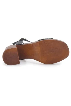 Sandali neri con tacco largo e catena dorata 9086-PITTARELLO LOVE Clearance