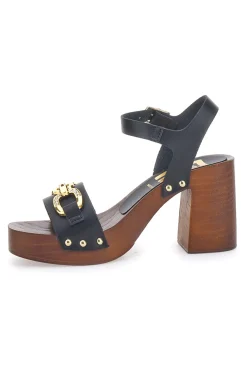Sandali neri con tacco largo e catena dorata 9086-PITTARELLO LOVE Clearance