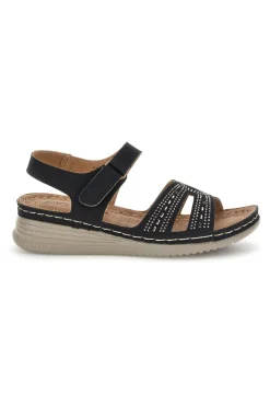 Sandali neri con zeppa e brillantini Q17729-MIO TEMPO Discount