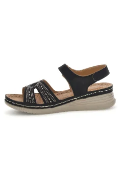 Sandali neri con zeppa e brillantini Q17729-MIO TEMPO Discount