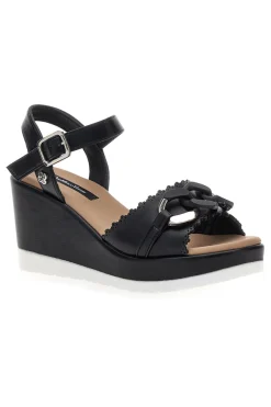 Sandali neri con zeppa e catena decorativa SA0439-GMV Discount