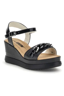 Sandali Neri con zeppa e catena decorativa E486-ENERGY Best