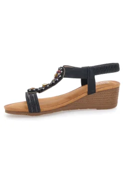 Sandali Neri Con Zeppa e Perline FT0893-PRIMA RIGA Outlet