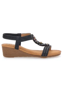Sandali Neri Con Zeppa e Perline FT0893-PRIMA RIGA Outlet