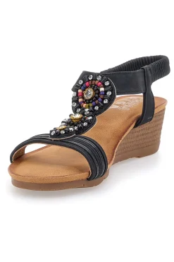 Sandali Neri Con Zeppa e Perline FT0893-PRIMA RIGA Outlet