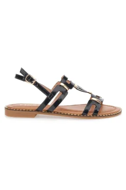 Sandali Neri e Oro Con Suola Flat 19465-THE FIRST Outlet