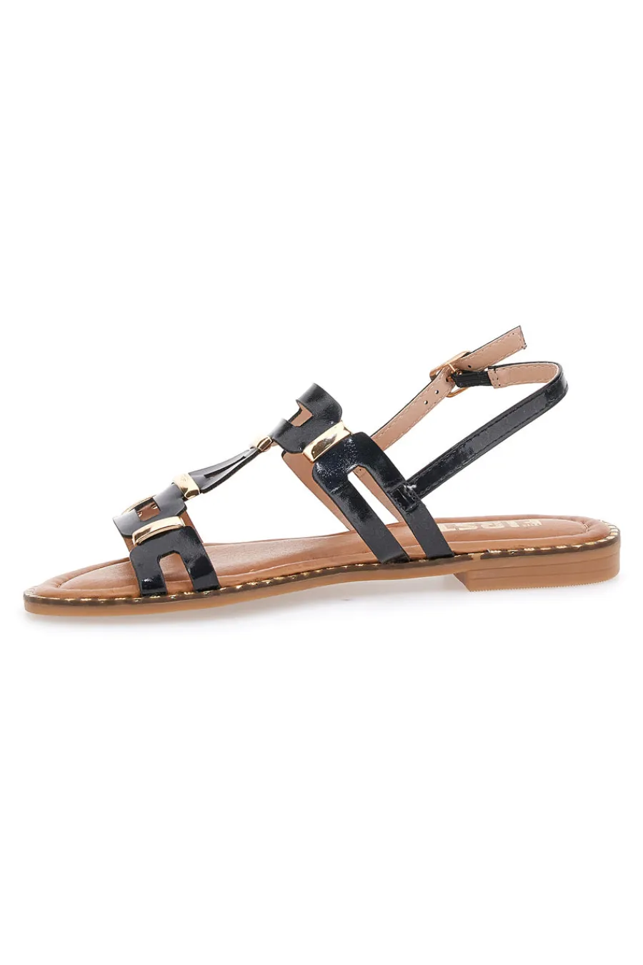 Sandali Neri e Oro Con Suola Flat 19465-THE FIRST Outlet