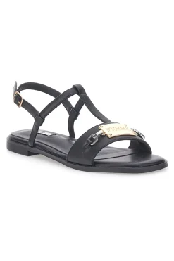Sandali Neri Flat con Dettaglio Catena F251-FERRE'