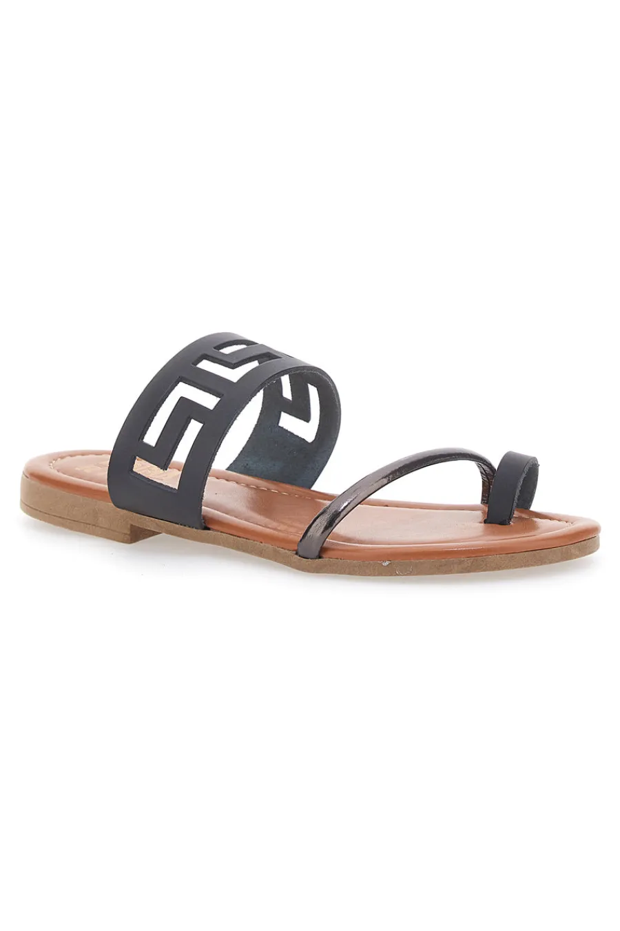Sandali Neri Flat con Dettagli Geometrici Traforati 24F-PRIMA RIGA Outlet