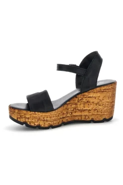 Sandali neri in pelle con zeppa effetto sughero e cinturino 29733002-PITTARELLO New