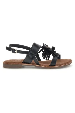 Sandali neri in vera pelle con frange IF10277-PITTARELLO LOOK