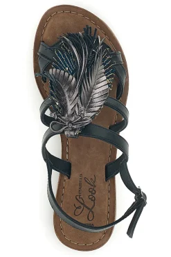 Sandali neri in vera pelle con frange e decoro frontale IF8162-PITTARELLO LOOK