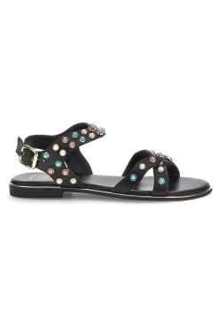 Sandali neri in vera pelle con borchie multicolor IF6980-PITTARELLO LOOK New