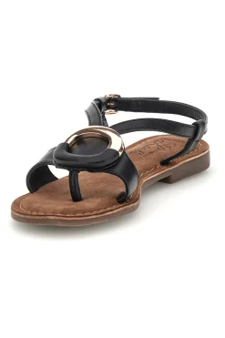 Sandali neri in vera pelle con decoro circolare frontale IF6532-PITTARELLO LOOK Outlet