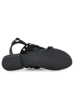 Sandali neri in vera pelle infradito con frange e borchie IF6856-PITTARELLO LOOK Hot