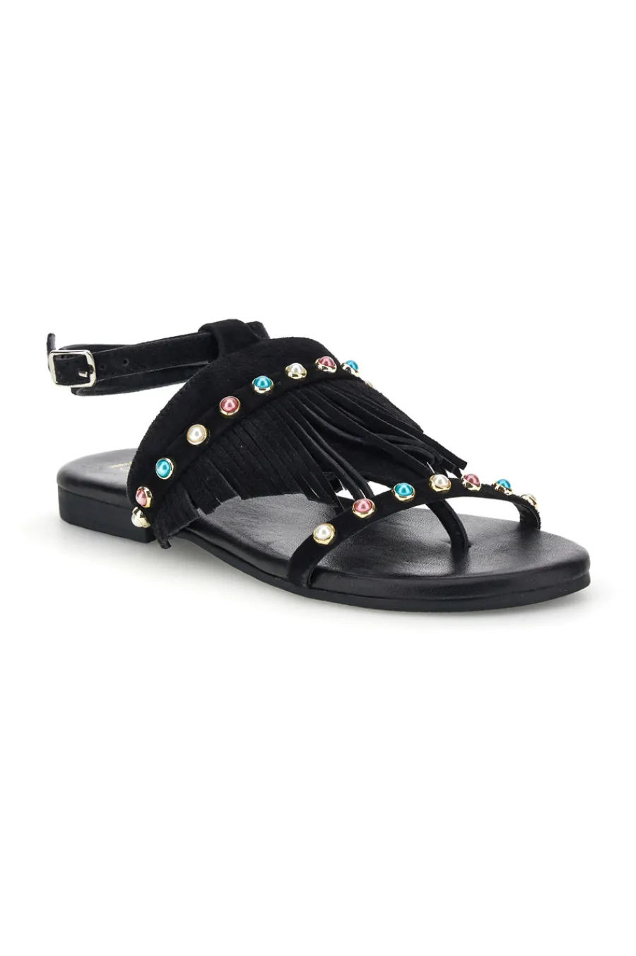 Sandali neri in vera pelle infradito con frange e borchie IF6856-PITTARELLO LOOK Hot