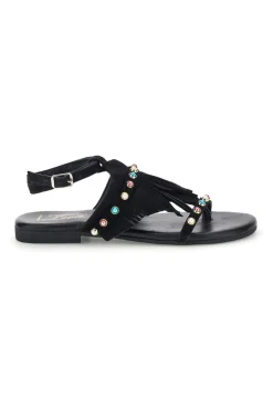 Sandali neri in vera pelle infradito con frange e borchie IF6856-PITTARELLO LOOK Hot