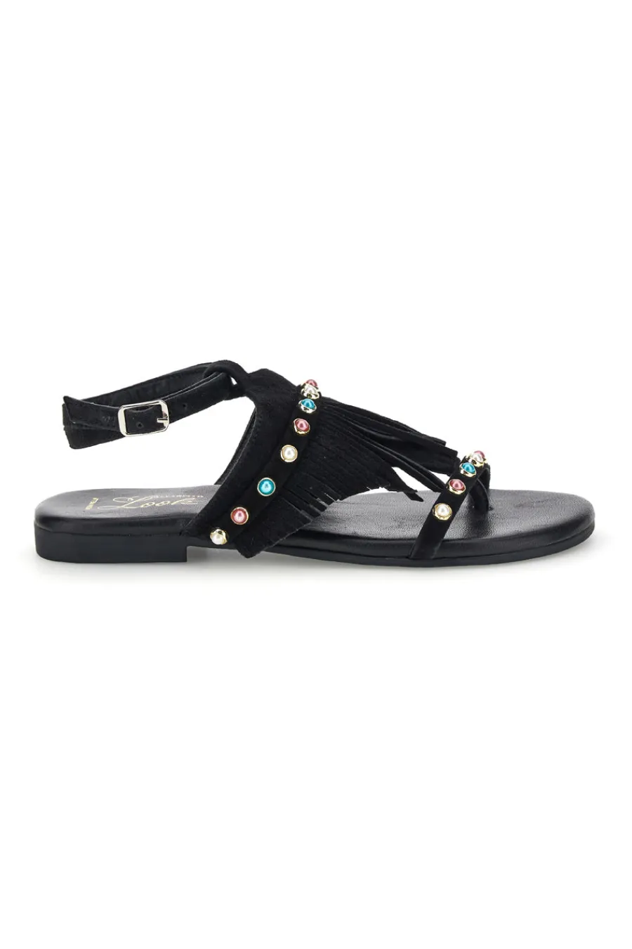Sandali neri in vera pelle infradito con frange e borchie IF6856-PITTARELLO LOOK Hot