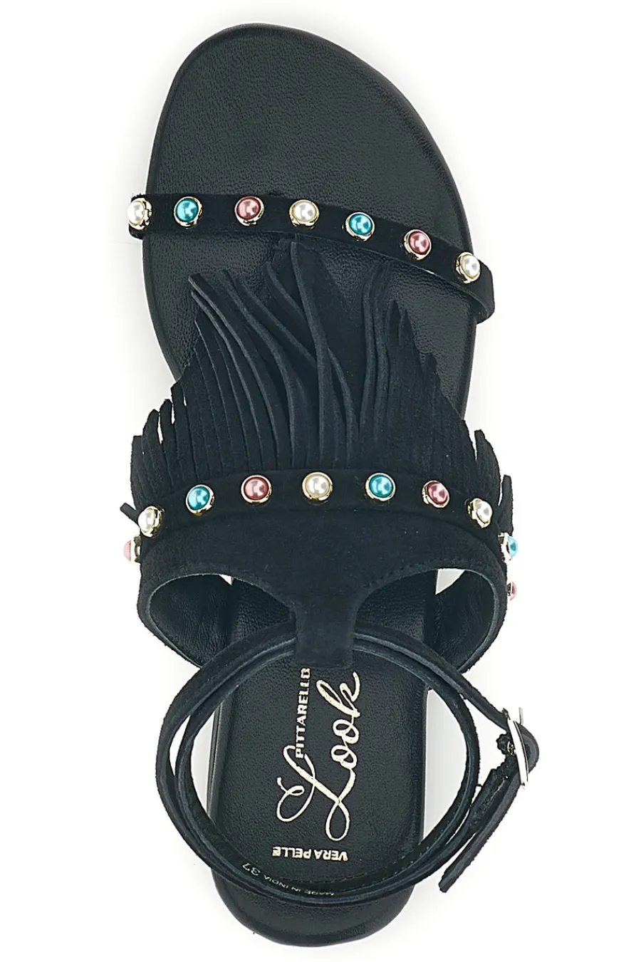 Sandali neri in vera pelle infradito con frange e borchie IF6856-PITTARELLO LOOK Hot