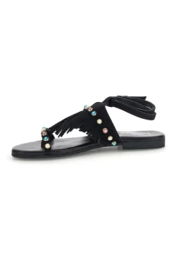 Sandali neri in vera pelle infradito con frange e borchie IF6856-PITTARELLO LOOK Hot