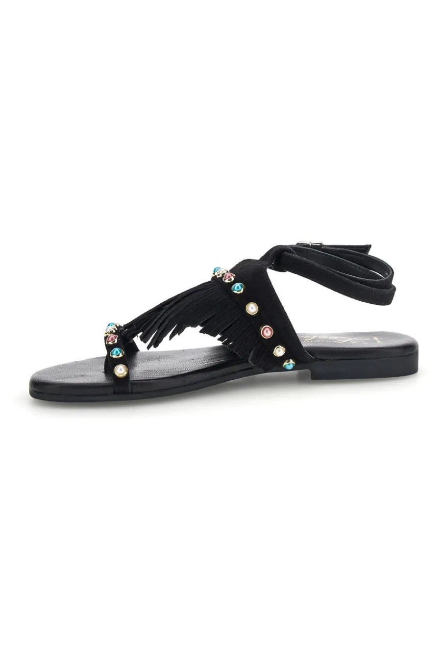 Sandali neri in vera pelle infradito con frange e borchie IF6856-PITTARELLO LOOK Hot