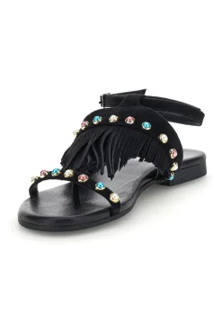 Sandali neri in vera pelle infradito con frange e borchie IF6856-PITTARELLO LOOK Hot
