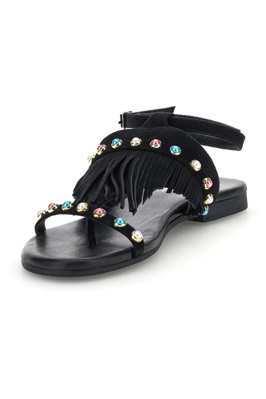 Sandali neri in vera pelle infradito con frange e borchie IF6856-PITTARELLO LOOK Hot