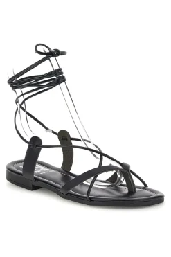 Sandali neri in vera pelle Made in Italy con lacci 711-PRIMA RIGA New