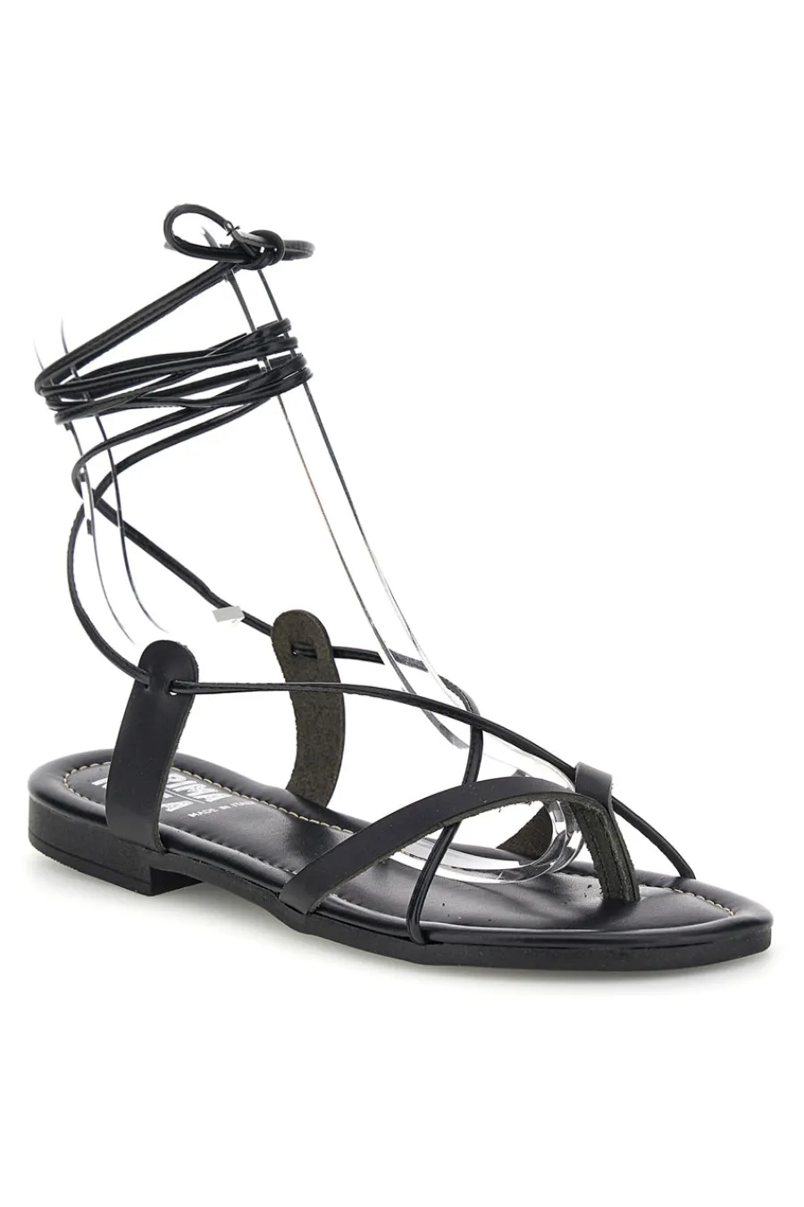 Sandali neri in vera pelle Made in Italy con lacci 711-PRIMA RIGA New