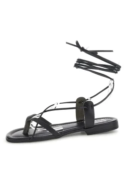 Sandali neri in vera pelle Made in Italy con lacci 711-PRIMA RIGA New