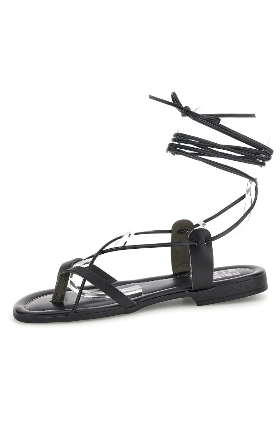 Sandali neri in vera pelle Made in Italy con lacci 711-PRIMA RIGA New