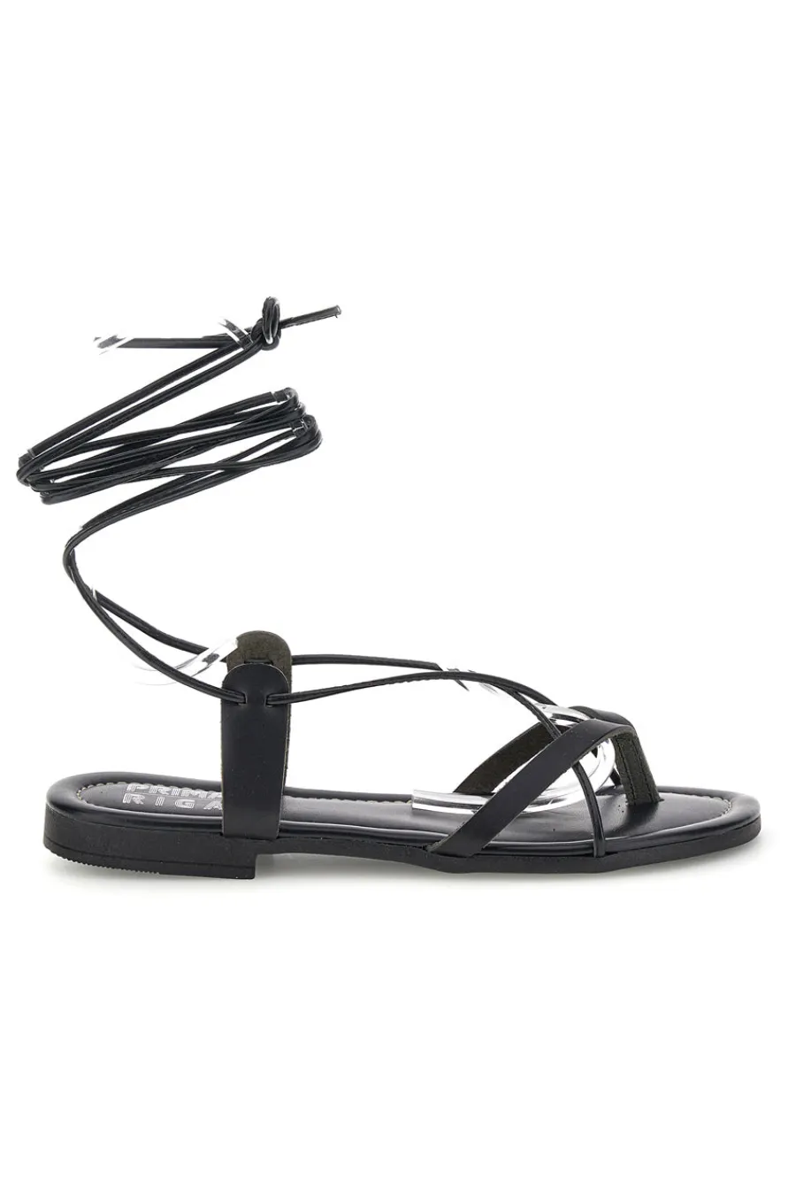 Sandali neri in vera pelle Made in Italy con lacci 711-PRIMA RIGA New