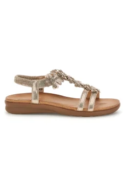 Sandali oro con applicazioni floreali Quanna mel k358673-QUANNA MELL