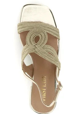 Sandali oro con cinturini intrecciati e tacco largo P696-FIRST LADY Outlet