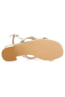 Sandali oro con pietre gioiello e tacco largo 656-MON DIEU New