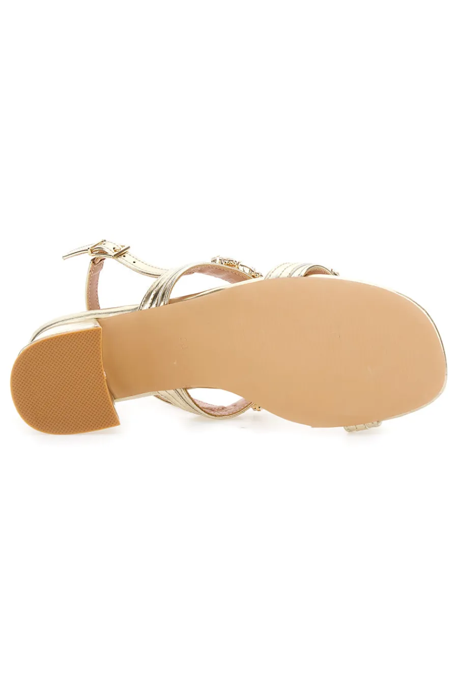 Sandali oro con pietre gioiello e tacco largo 656-MON DIEU New