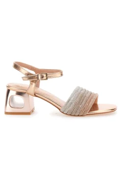 Sandali oro rosa con fascia glitter e tacco geometrico 1651-MON DIEU Hot