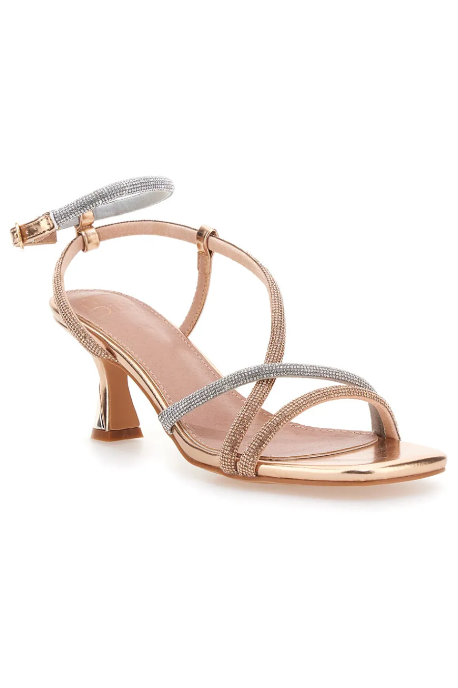 Sandali oro rosa con strass e cinturino alla caviglia 1613-MON DIEU Hot