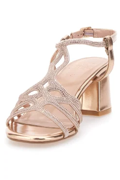 Sandali oro rosa con tacco e listini intrecciati 643-MON DIEU Sale