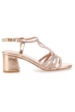 Sandali oro rosa con tacco e listini intrecciati 643-MON DIEU Sale