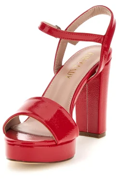 Sandali rossi con tacco largo cinturino alla caviglia P701-FIRST LADY Discount