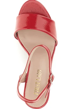 Sandali rossi con tacco largo cinturino alla caviglia P701-FIRST LADY Discount
