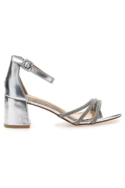 Sandali silver con tacco medio e fasce intrecciate con strass GAE19921-GALIA New